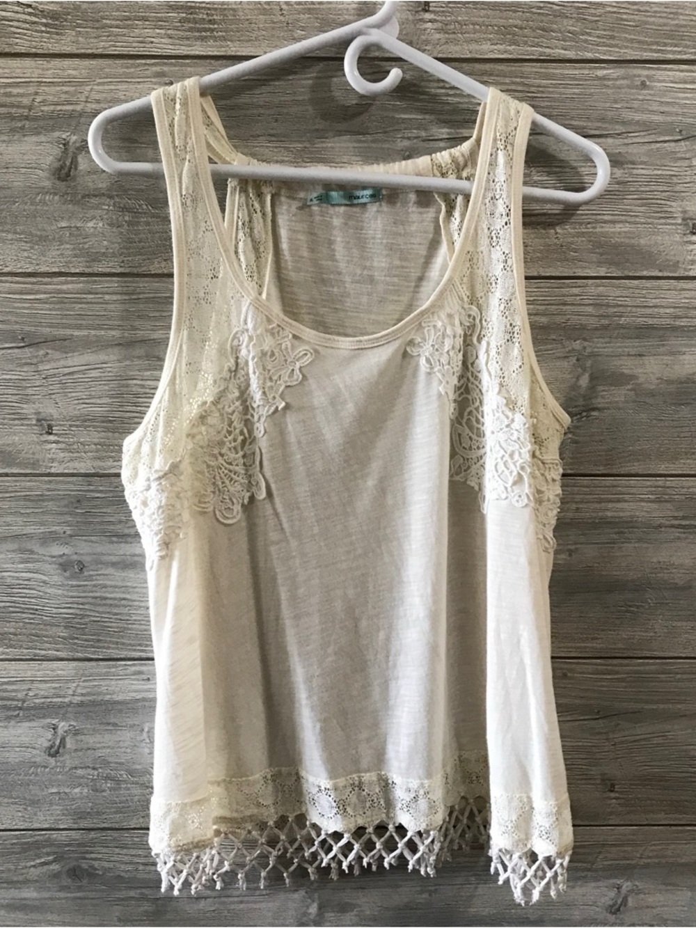 Maurice's Boho Crochet-Trim Cream Tank Top